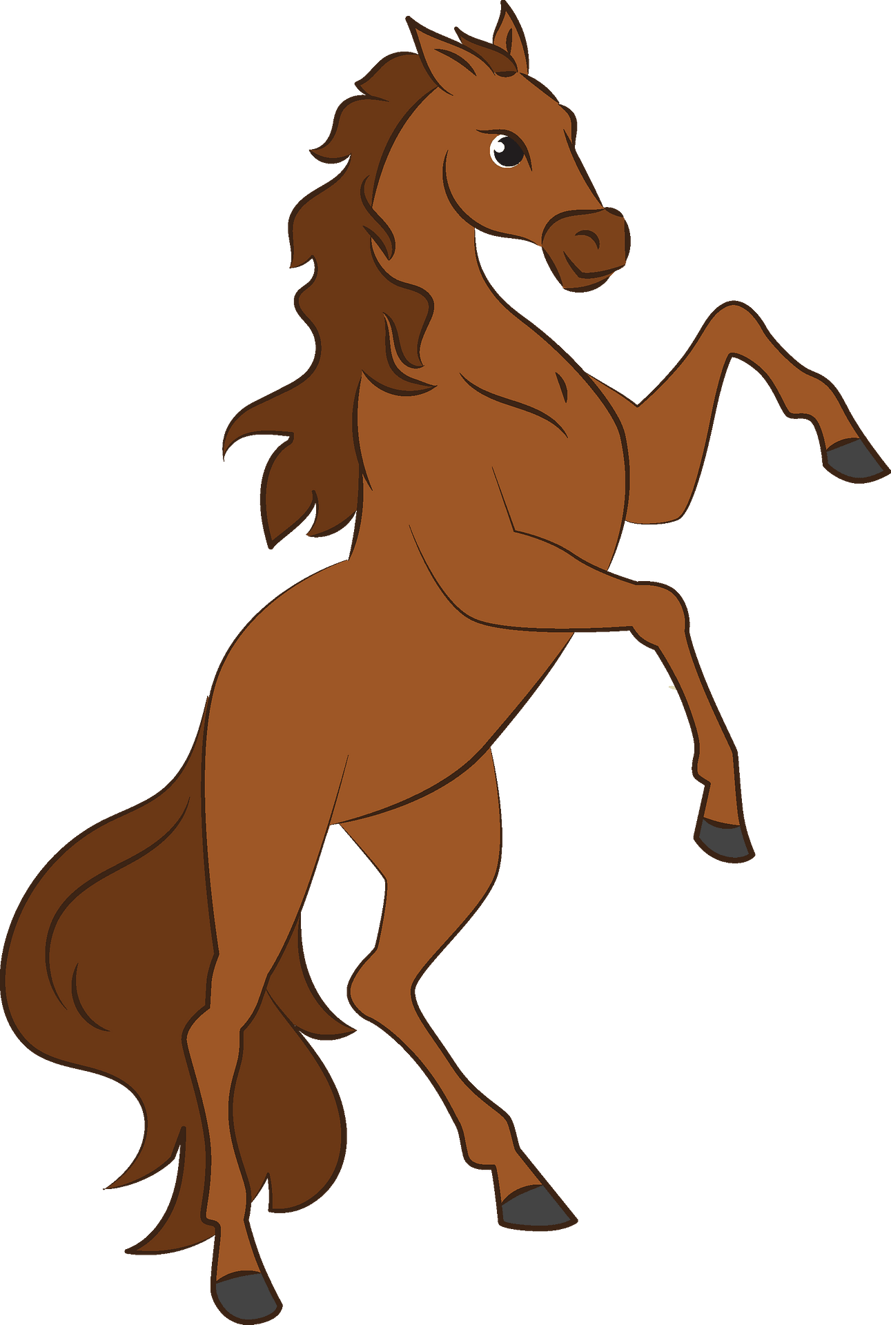 Clipart of a Black and White Running Bronco or Mustang - Royalty 