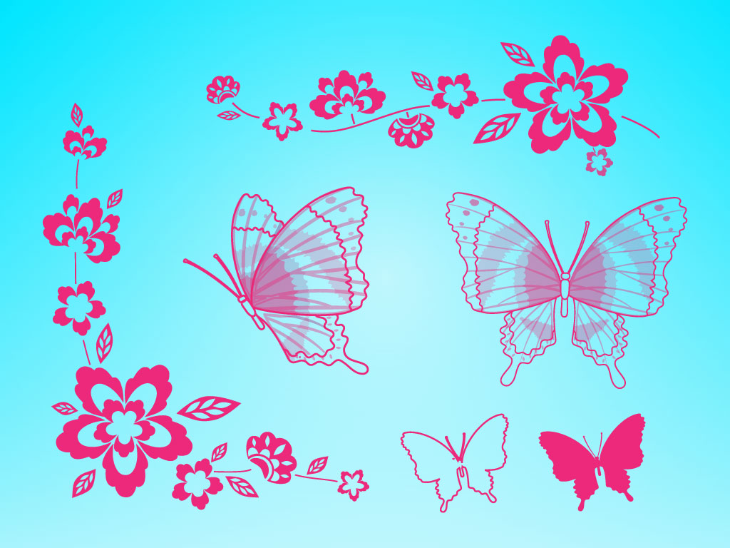 Retro Butterfly floral Clipart Bundle, Sublimation, Butterfly floral