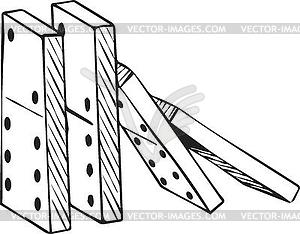 The domino effect with a falling row of dominoes setting each 