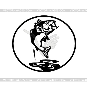 leap jumping bass fish clip art, fish logo black and white vector