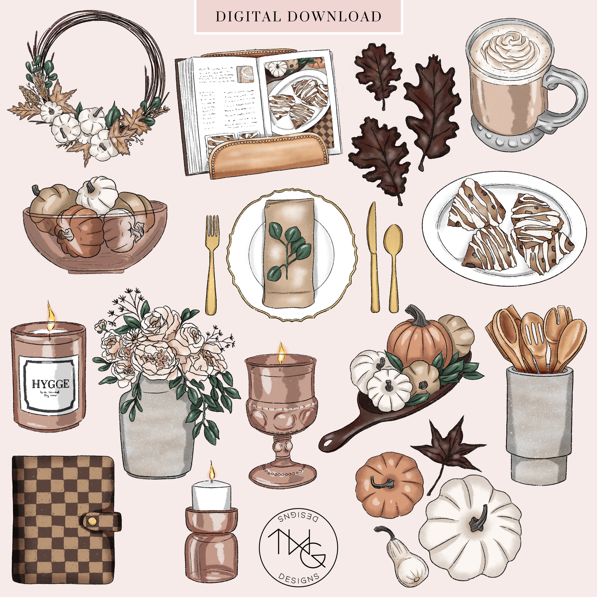 Pumpkin Spice Vector Art PNG, Pumpkin Spice And Plant Pattern 