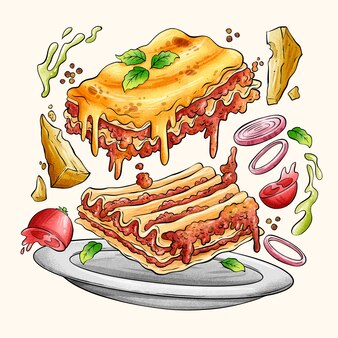 Watercolor Lasagna Clipart JPG Graphic by KiwiCakeStudio 