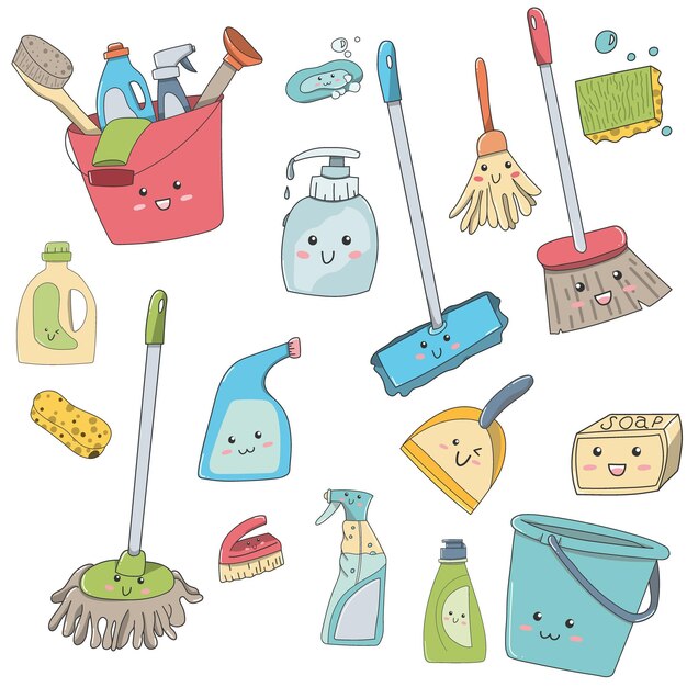 Clipart of a Cute Female Cat Cleaning with a Spray Bottle and - Clip ...