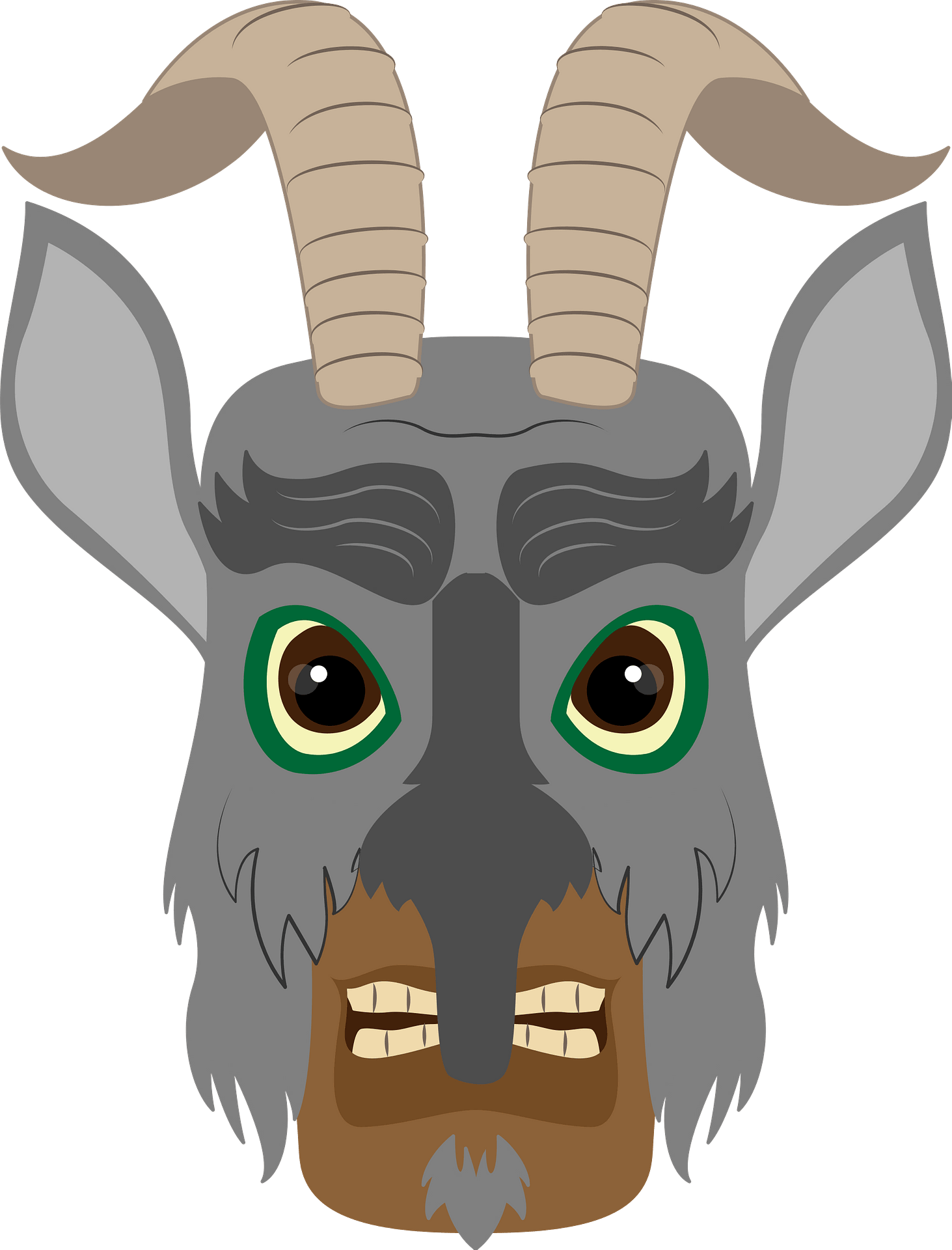 Illustration of the Face of Krampus of Austria with Horn and Long 