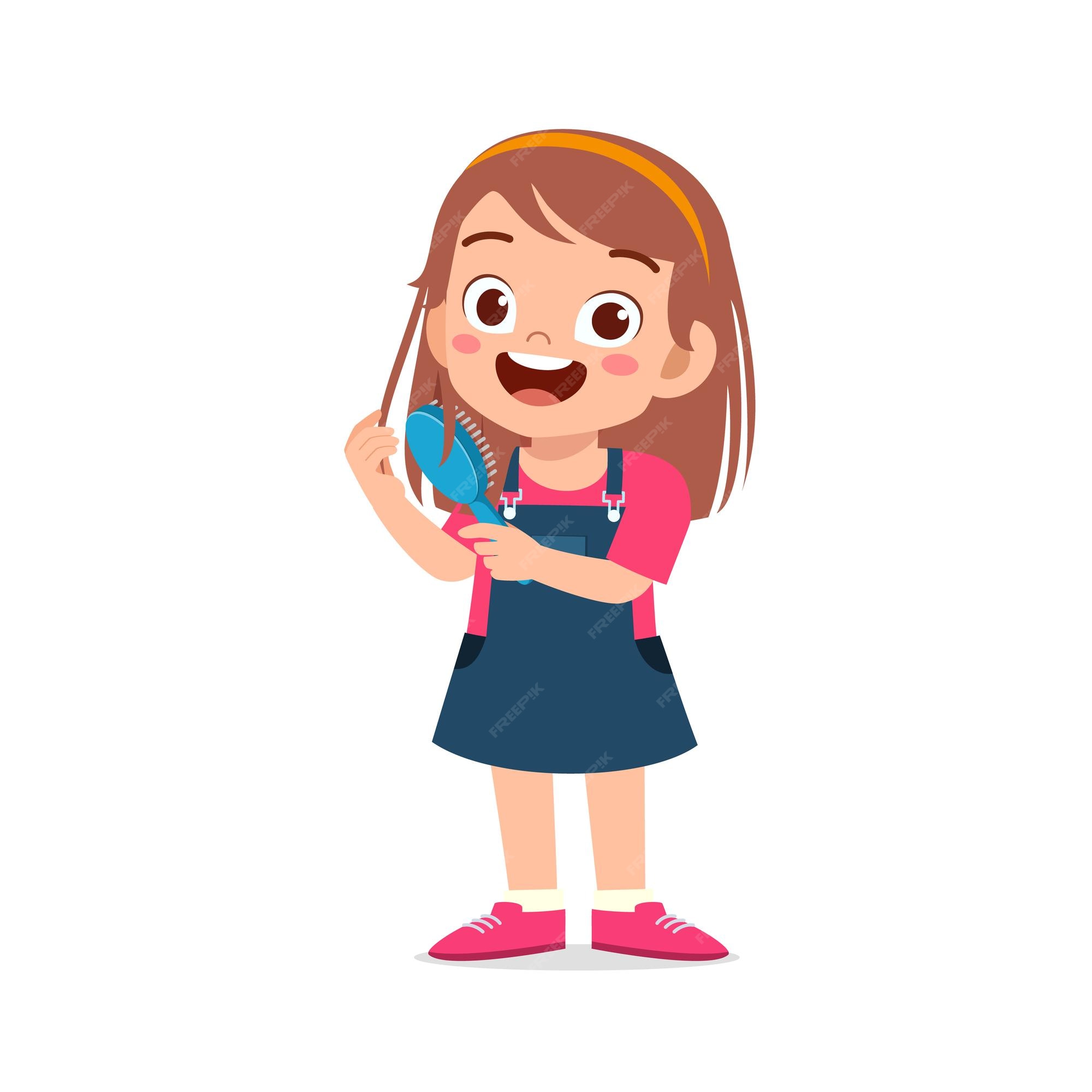 the-girl-is-combing-her-hair-with-the-pink-comb-13799517-vector-clip