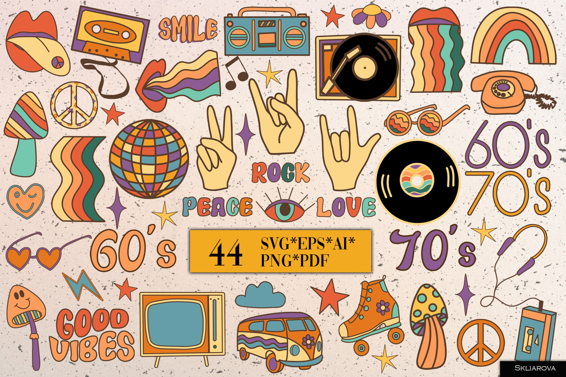 Retro Groovy Svg Clipart Png Eps Sublimation Hippie S S Style