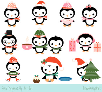 Cute Penguin Christmas Clipart Graphic By Catandme Creative Fabrica