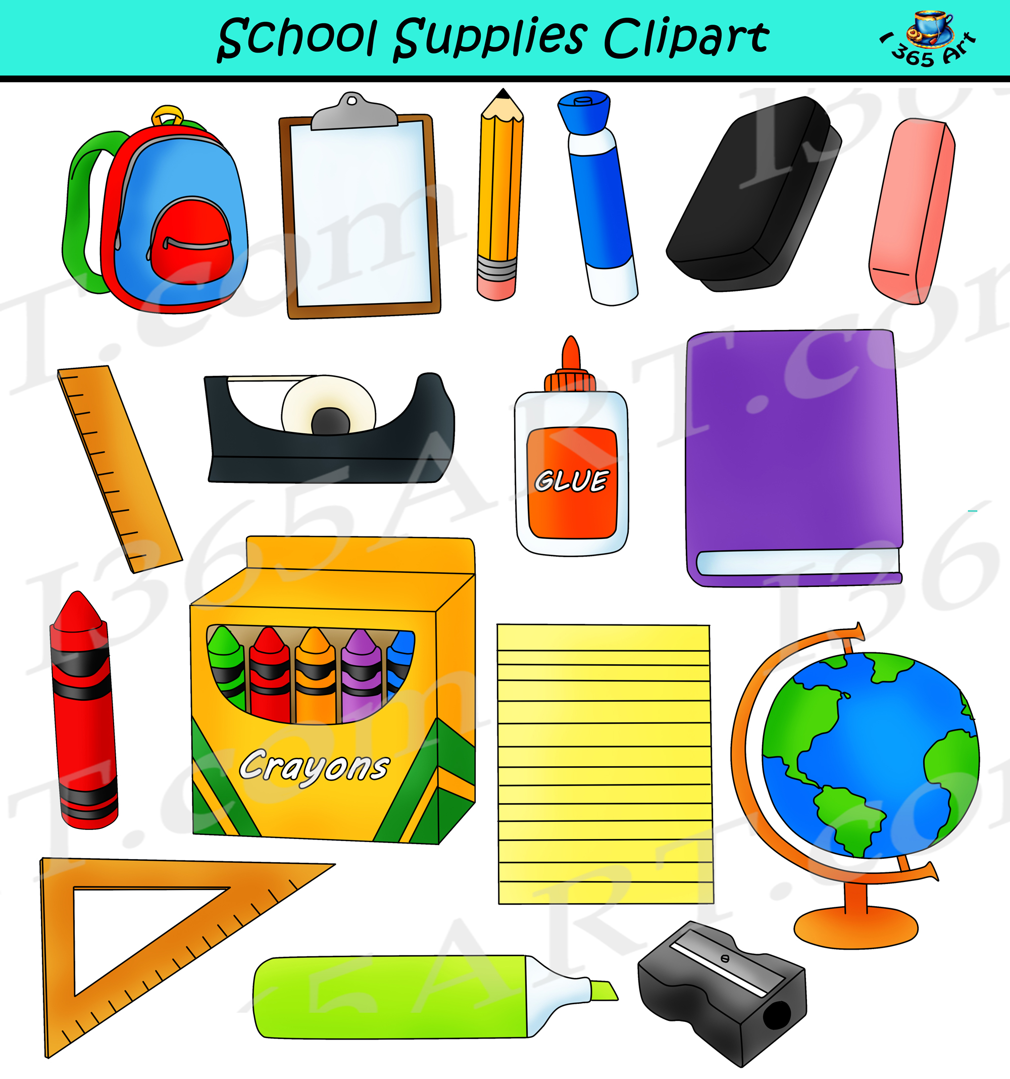 200 Art Supplies Clipart and Patterns, Art Clipart, Painting