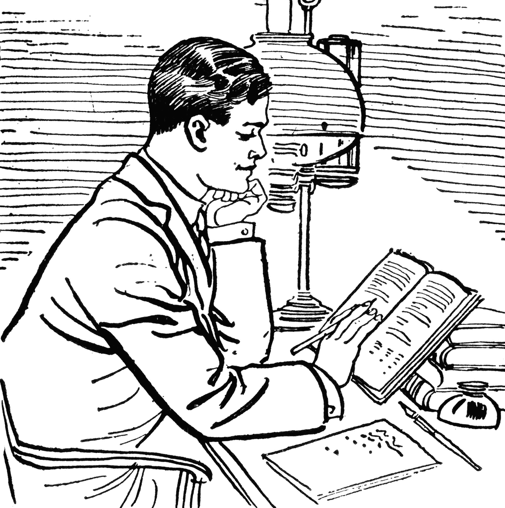 Girl Studying At Desk - Retro Clipart Illustration Stock Vector 
