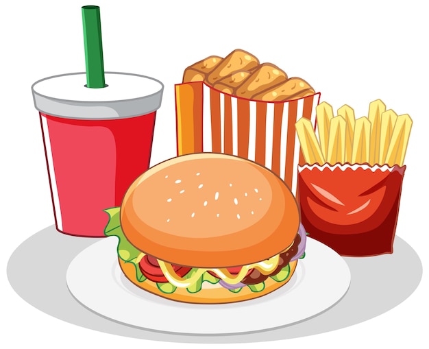 Fast Food Cheeseburger Drink With French Fries Tattoo - Food - Clip Art ...