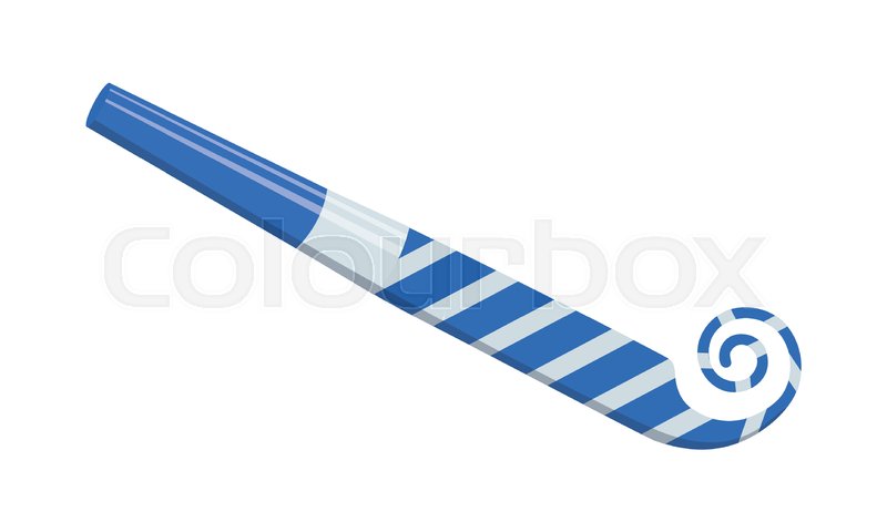 Party blower. Rolled birthday whistle, carnival horn accessory 