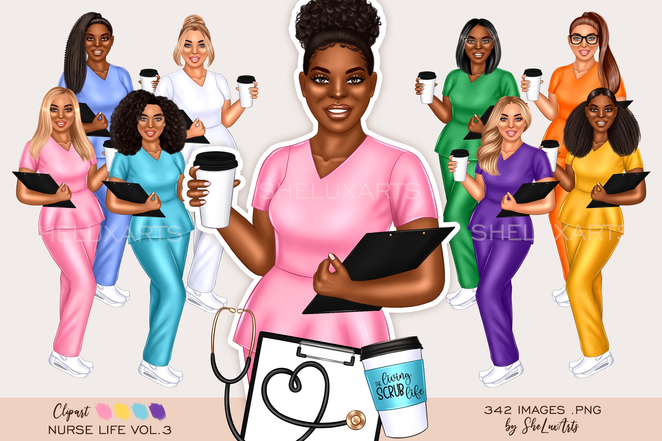 Nurse Life Hand Drawn Digital Clipart Set Of 19 Scrubs Etsy Denmark Clip Art Library