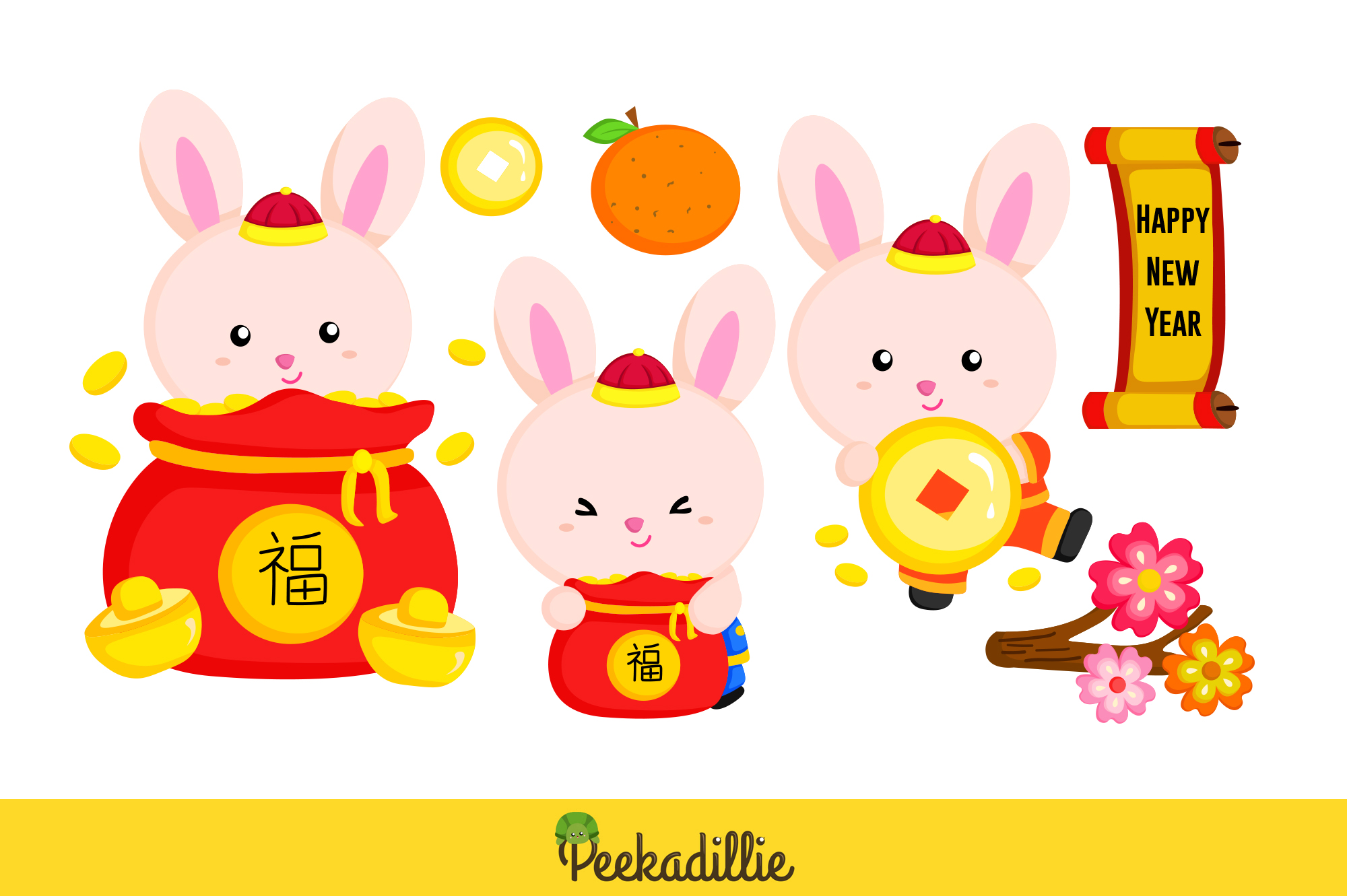 chinese new year rabbit clipart black and white