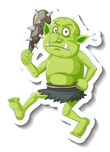 Set Green Goblin Troll Different Poses Cartoon Character Isolated 