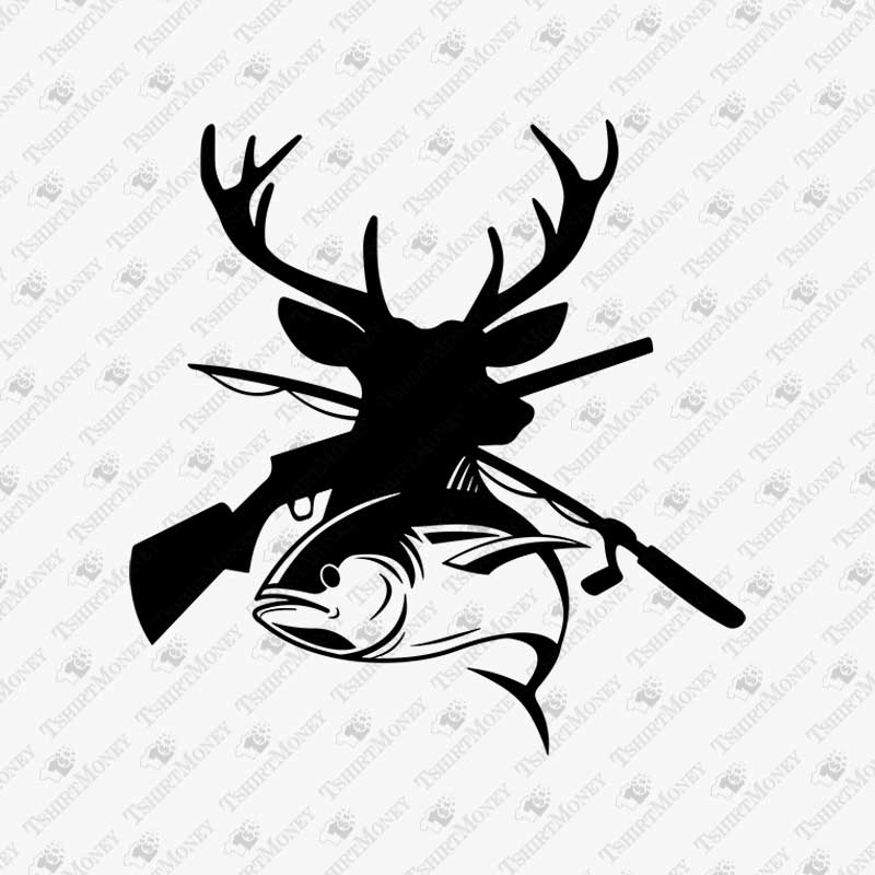 Hunting And Fishing Vintage Emblem Design Template Royalty Free