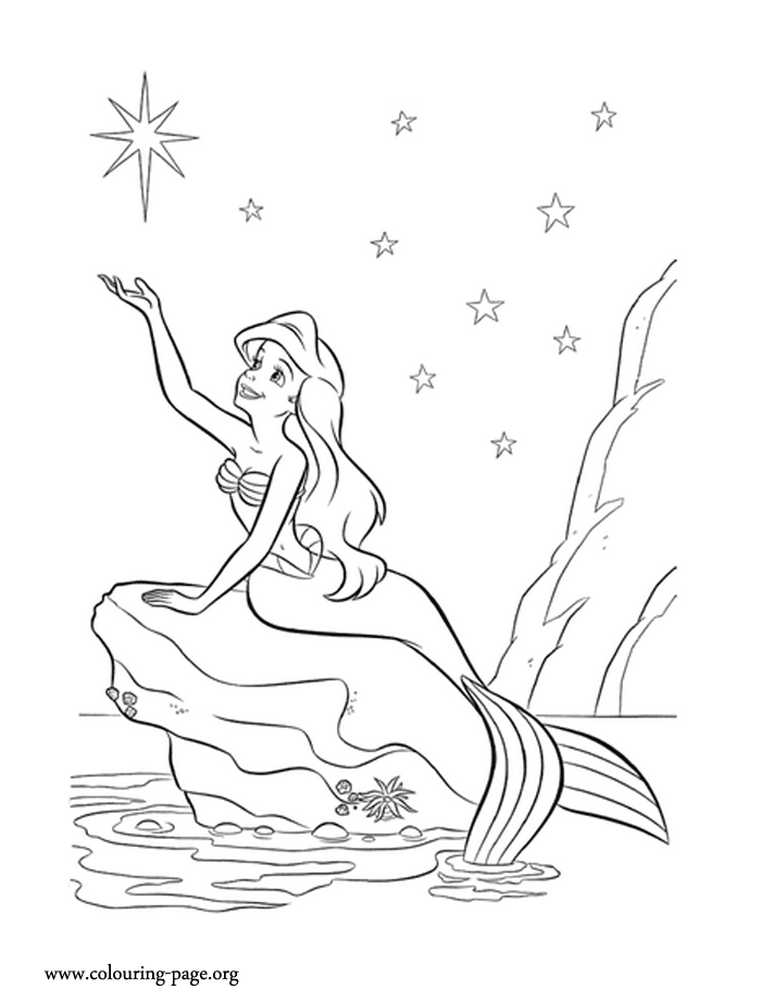 little mermaid sitting on rock coloring page - Clip Art Library