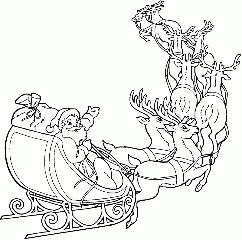 Christmas Coloring Pages : Santa Claus And Deer Coloring Page Kids