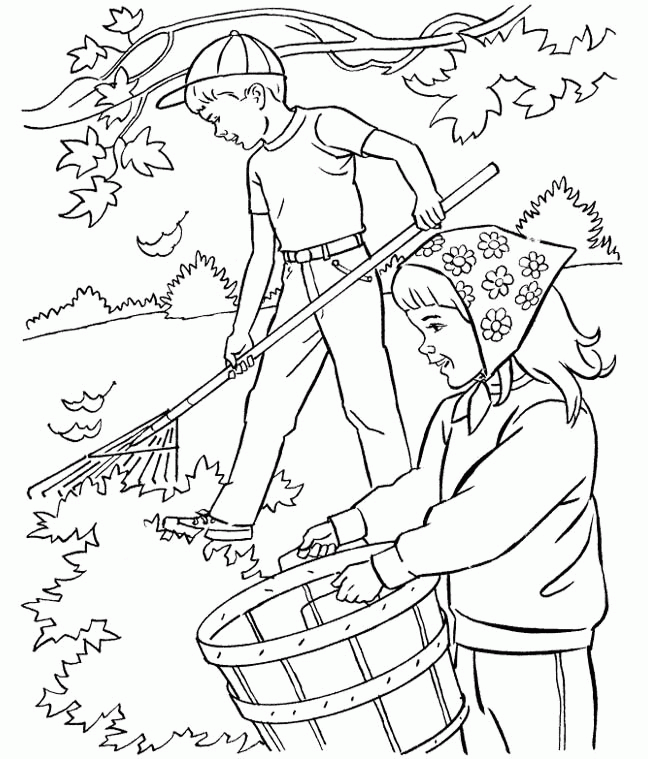 Autumn/fall : The Boy Cleaning In The Park Coloring Pages, Young