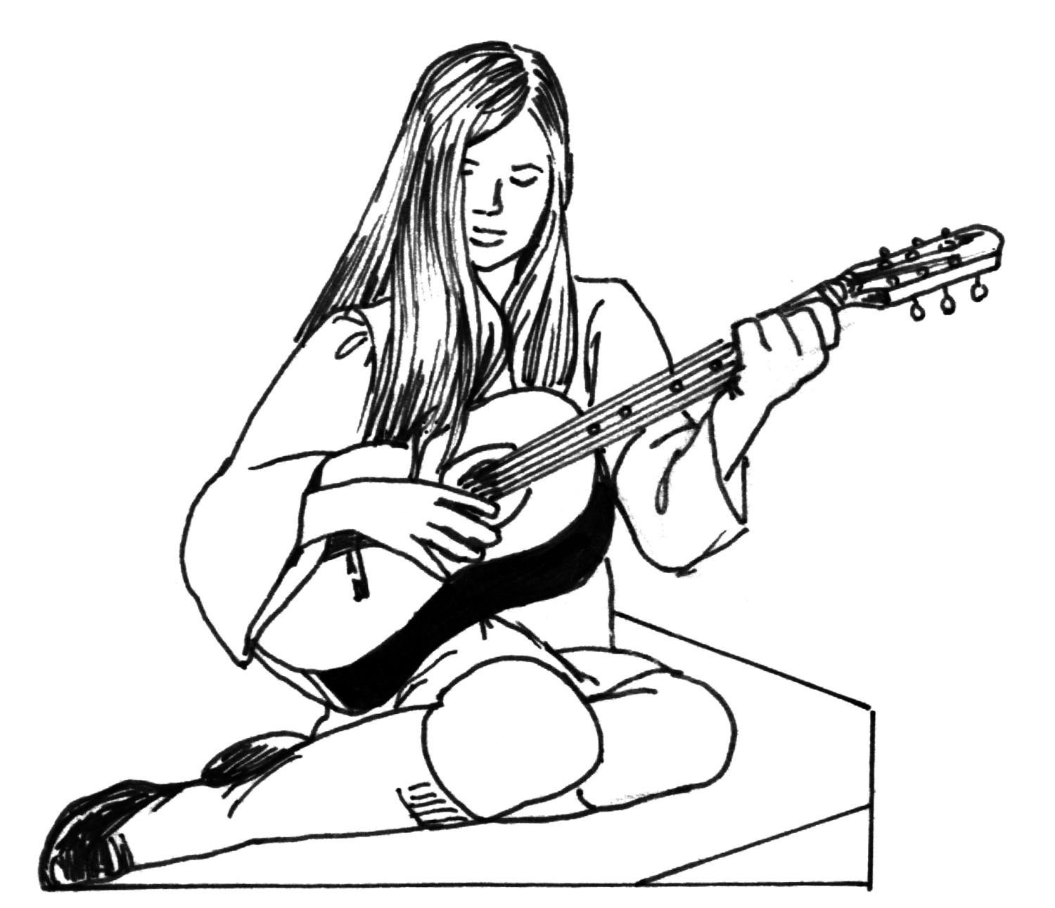 Sketch of teen girl playing guitar Royalty Free Vector Image