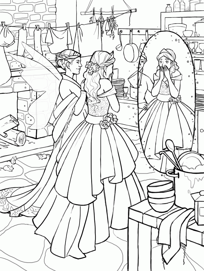 Drawings To Paint & Colour Cinderella - Print Design 021