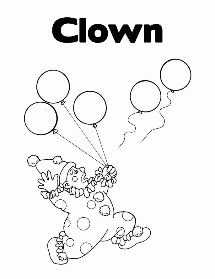 free clown with balloons coloring pages