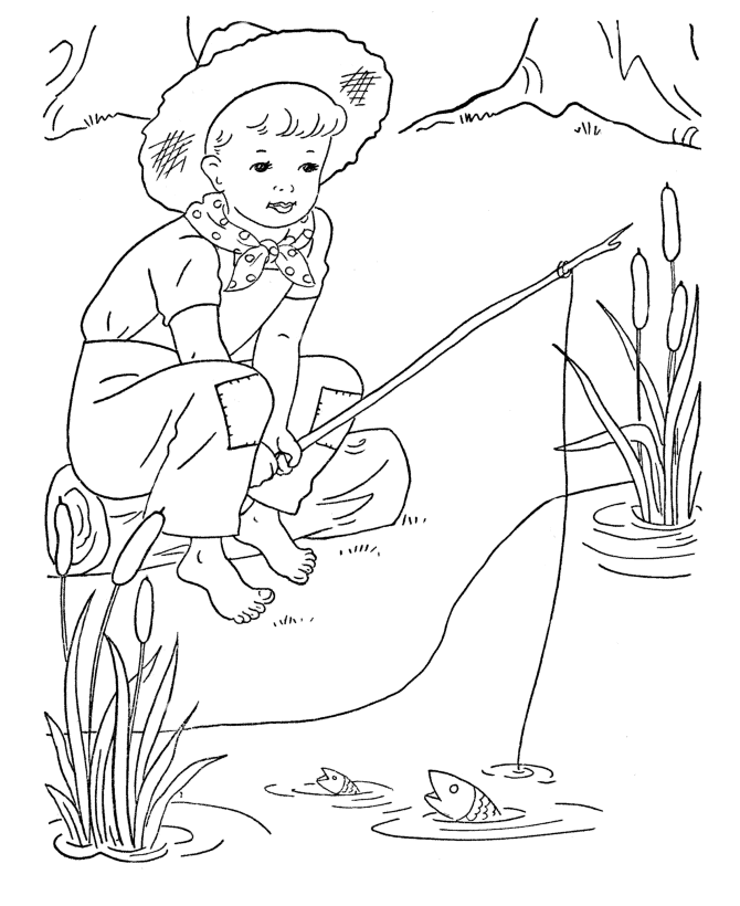 Boy fishing Coloring Pages Online | kids coloring pages