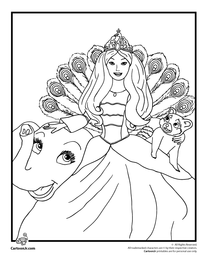 barbie on elephant coloring pages