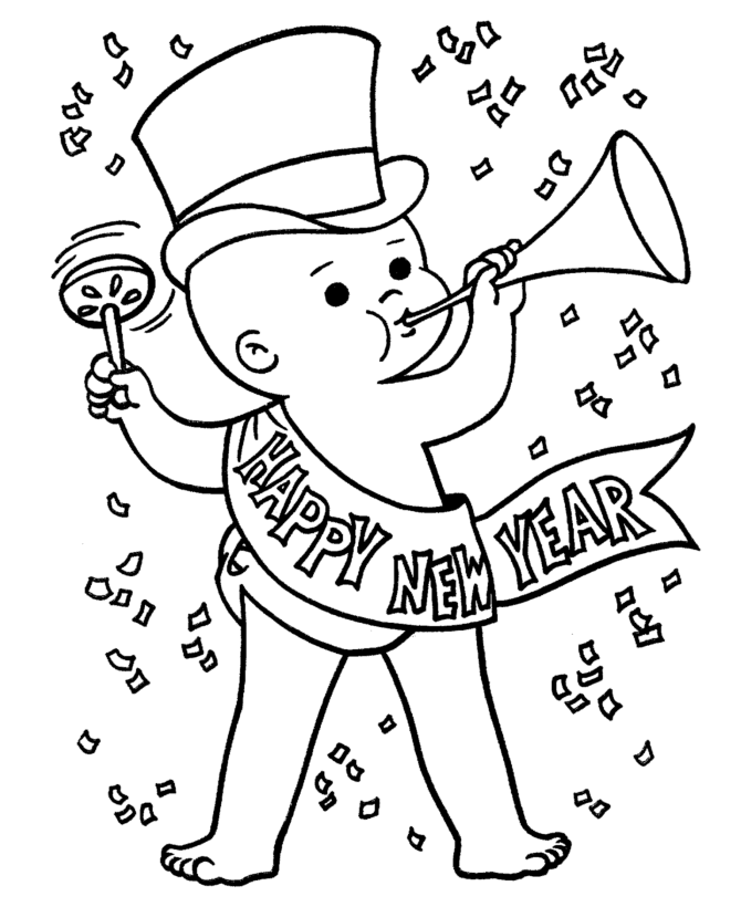 New Years Day Coloring Pages - Happy New Year Coloring Page