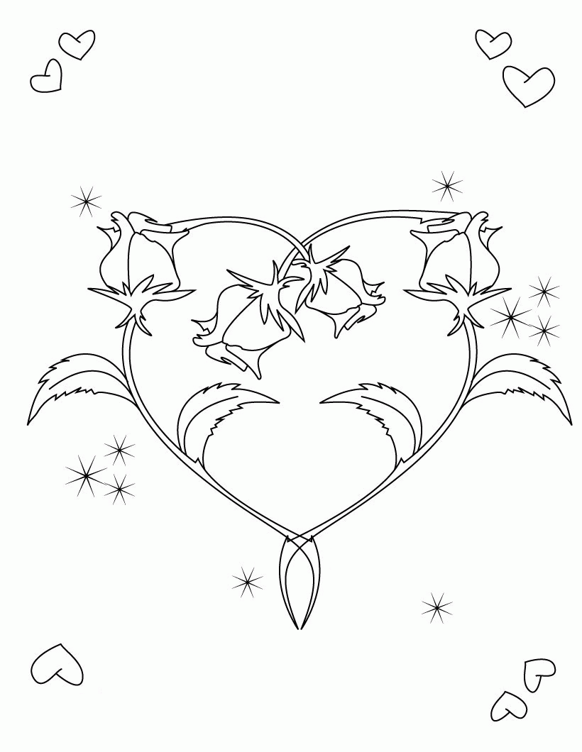 coloring pages of hearts and roses
