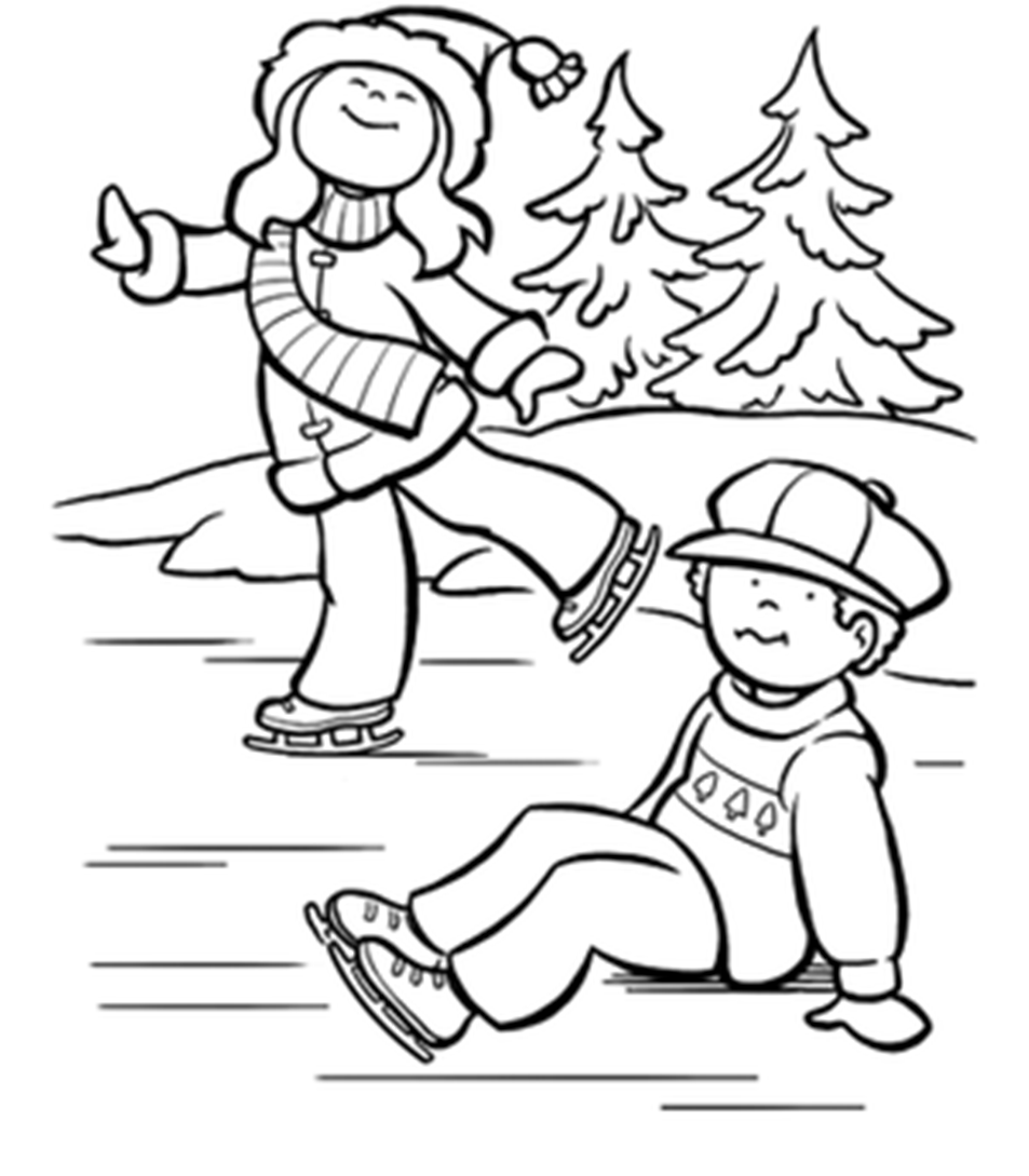 kids ice skating coloring page Clip Art Library