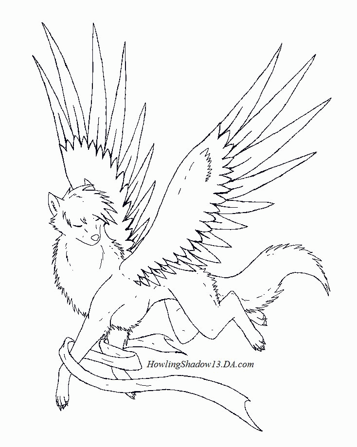 anime white wolf with wings