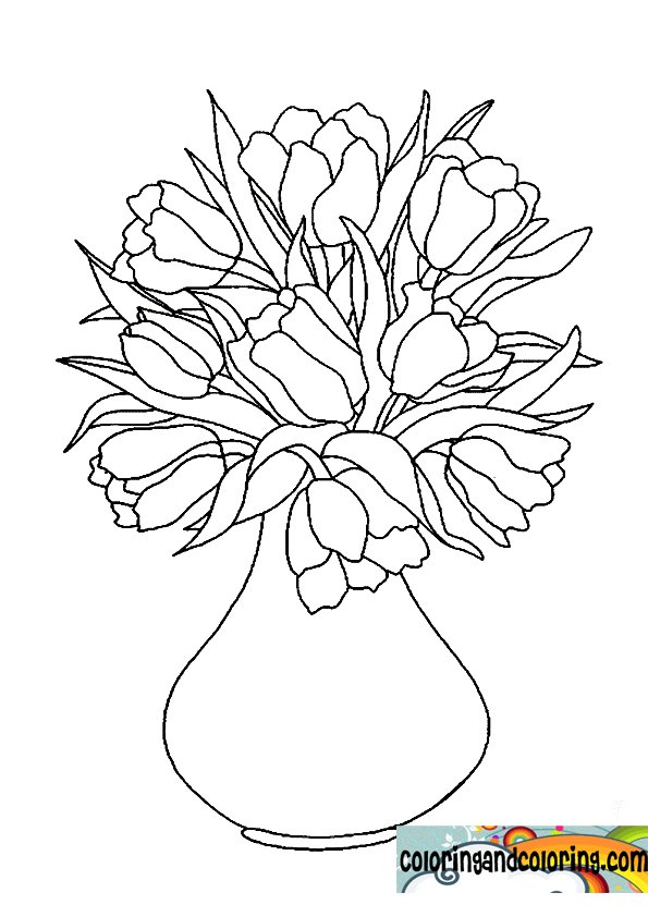 coloring pages of flowers in a vase easy