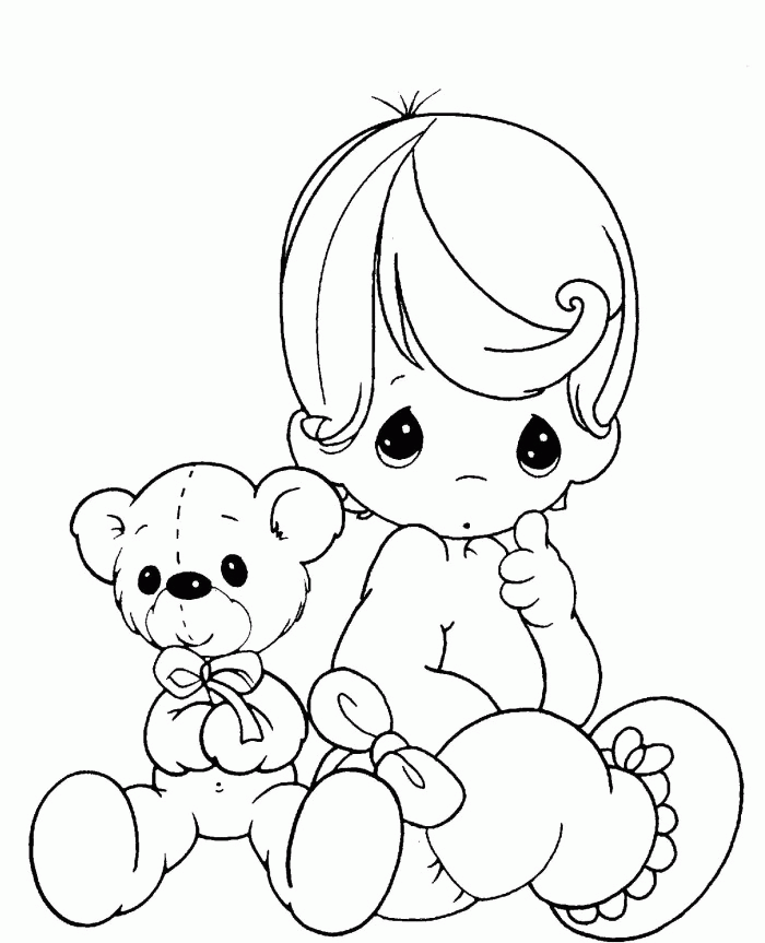 Baby And Teddy Bear Precious Moments Coloring Pages - Precious