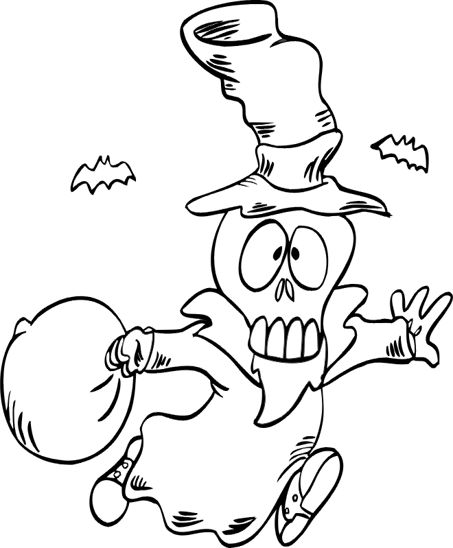 Skeleton Coloring Page | Skeleton Trick or Treater