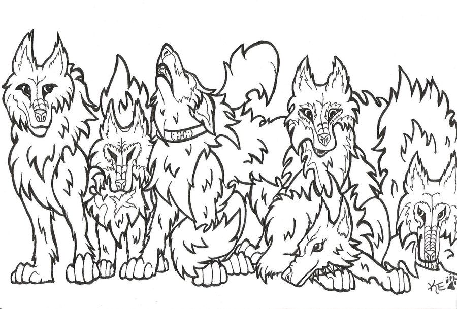 anime wolf pack lineart  Clip Art Library