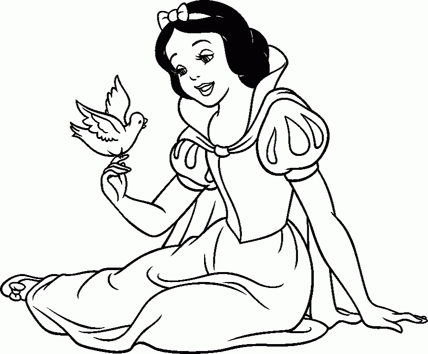 Princess Snow White Looking At Birds Coloring Pages - Princess