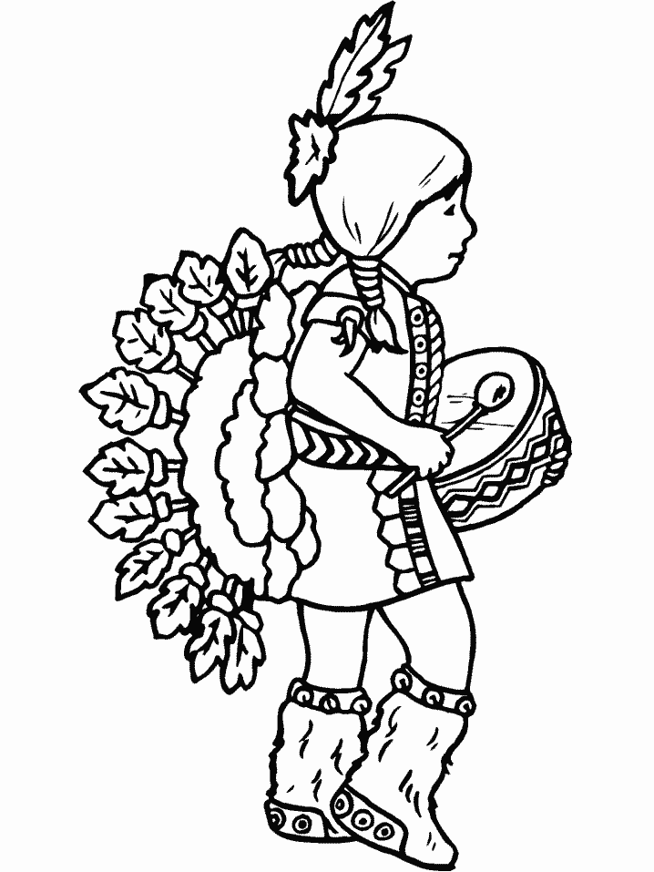 native american kids clipart black and white