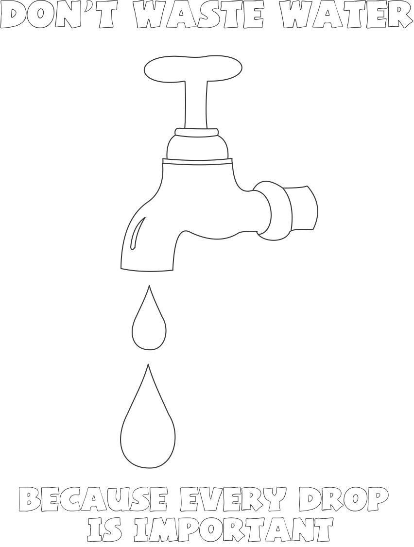 Save Water - Coloring Page for Kids - Free Printable Picture