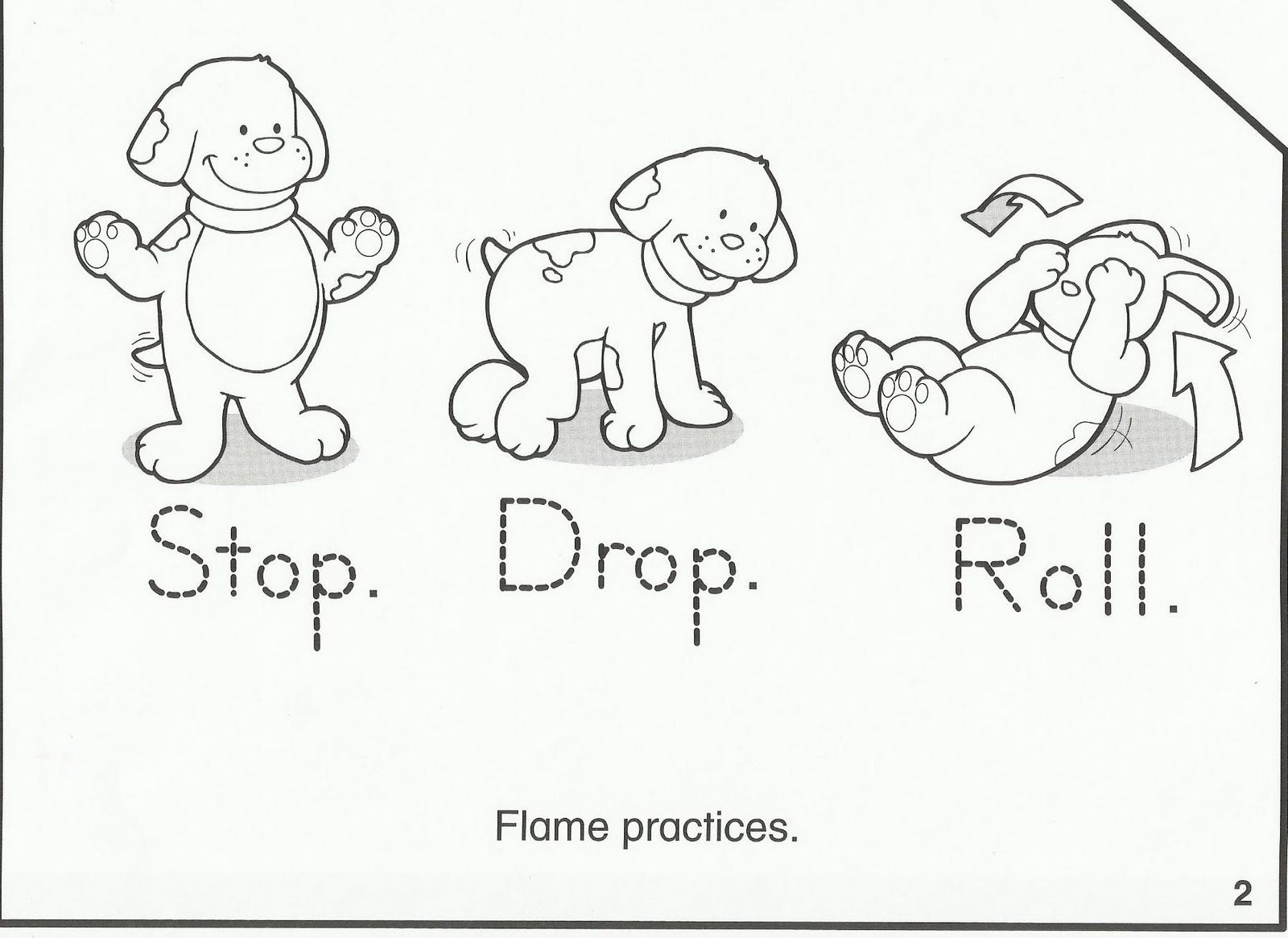 Stop, drop and roll fire safety pictographs