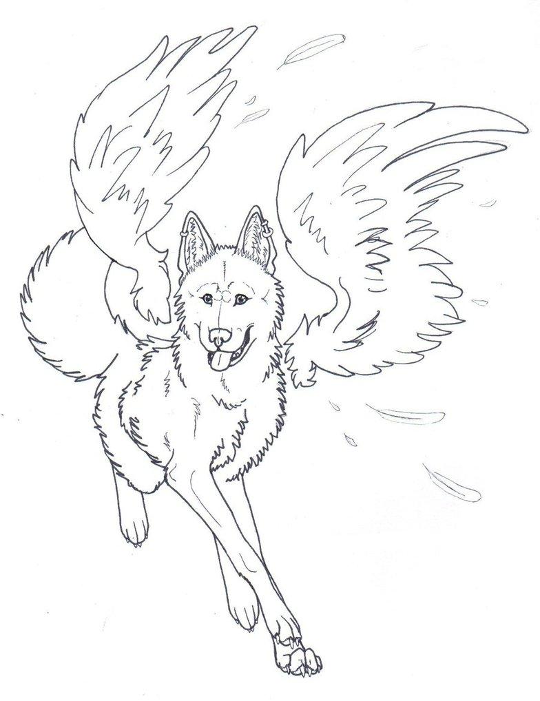 colour-in-pictures-wolf-with-wings-clip-art-library