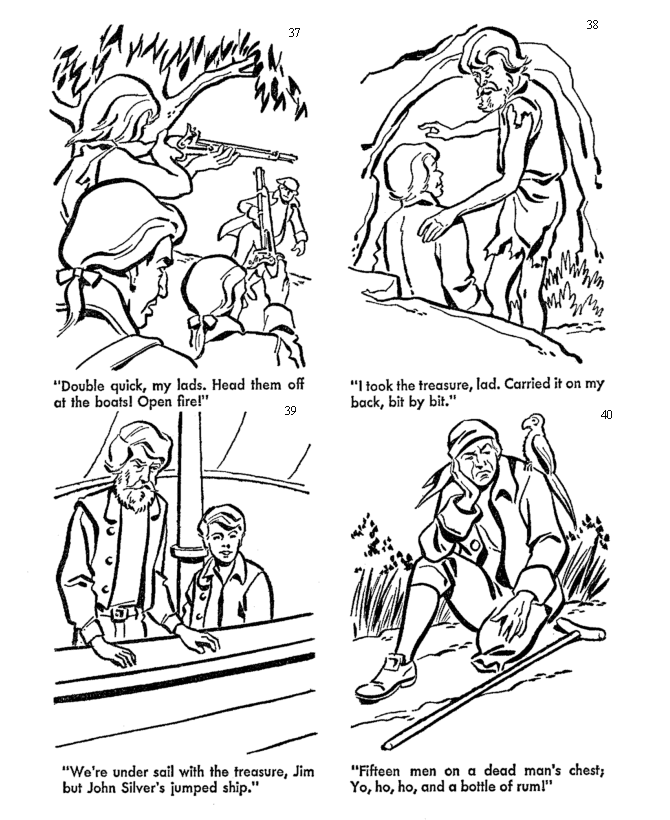 Treasure Island coloring pages | The loyal crewmen attack