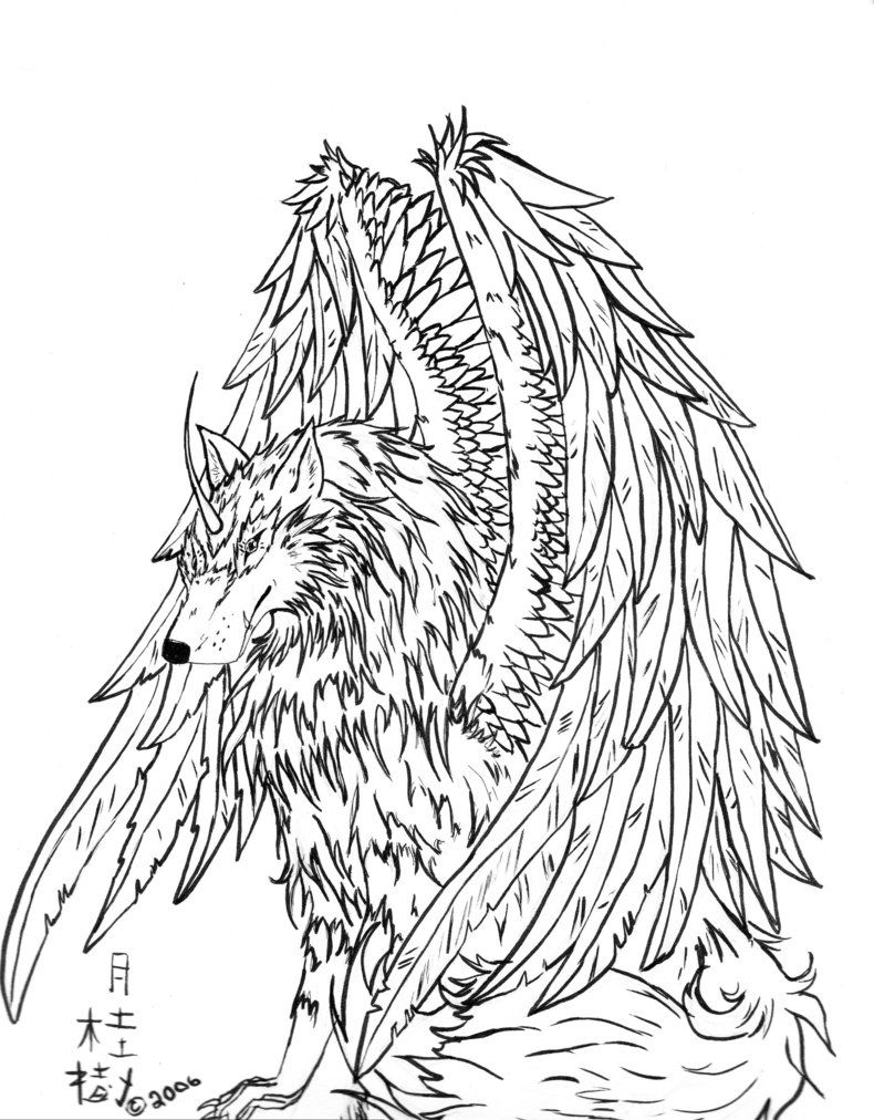 Female Wolf With Wings Coloring Pages