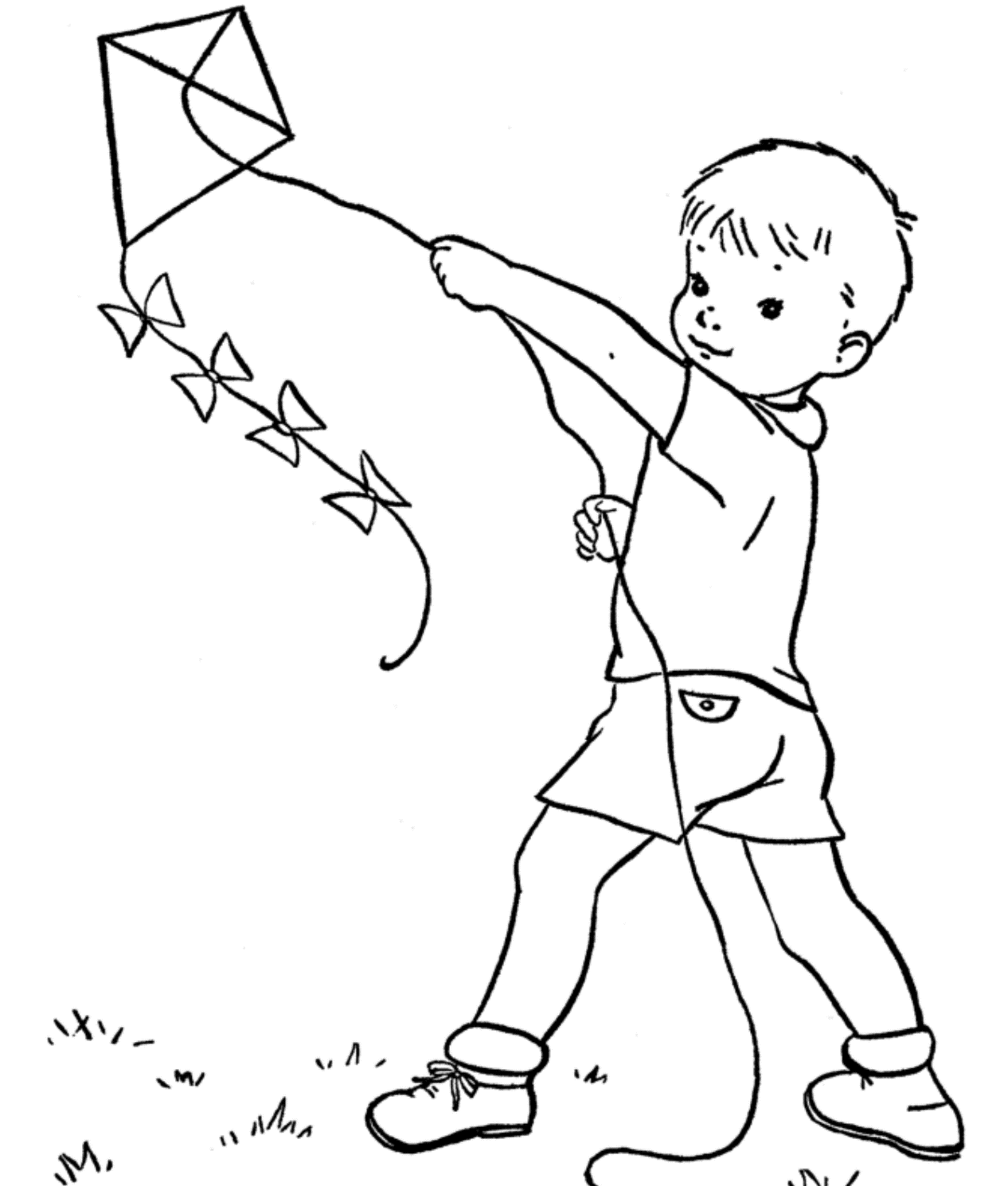 Мальчик запускает воздушного змея рисунок