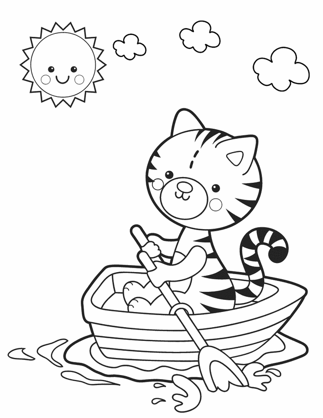 Kitty boat | Free Printable Coloring Pages