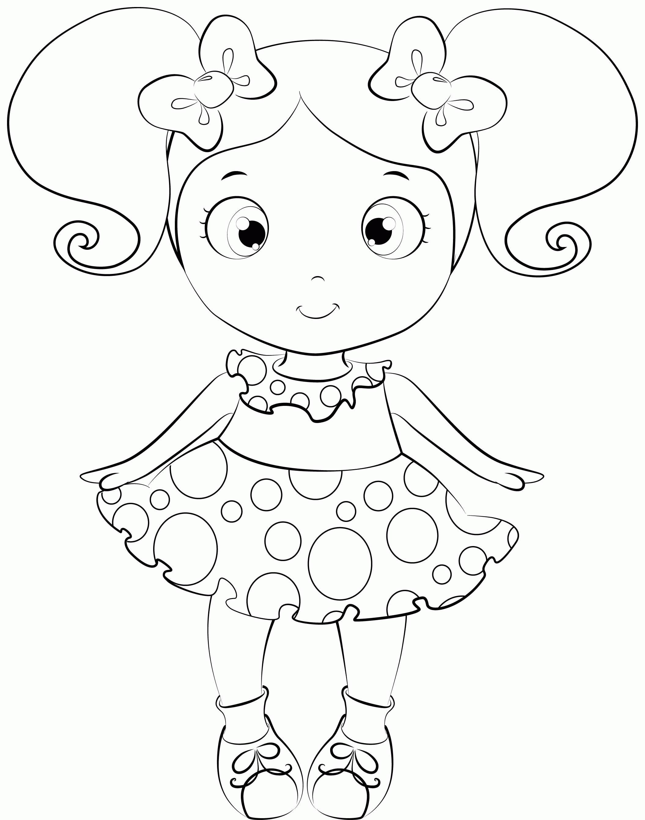 Coloring page outline doll toy with example Vector Image
