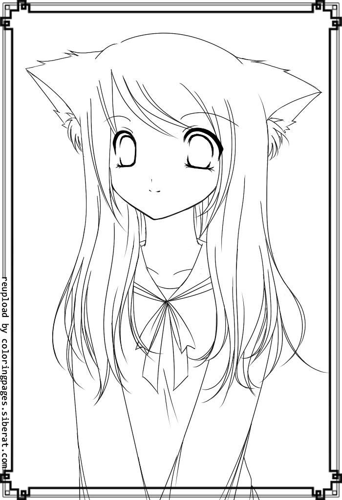 anime cat girl coloring pages