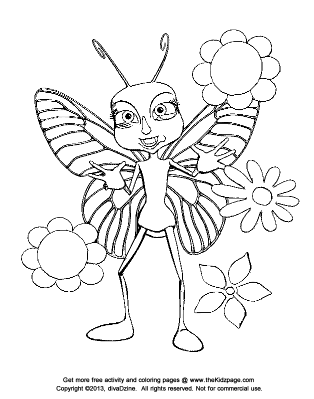 Cartoon Butterfly with Flowers - Free 