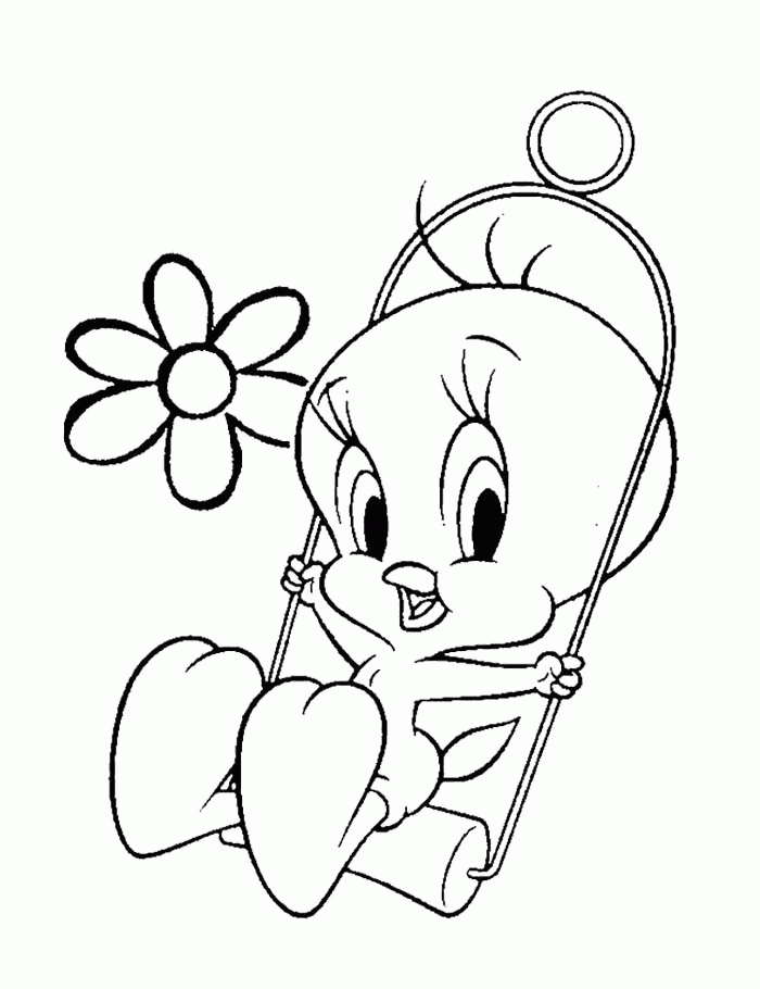 Tweety Playing Swing Coloring Page - Tweety Coloring Pages