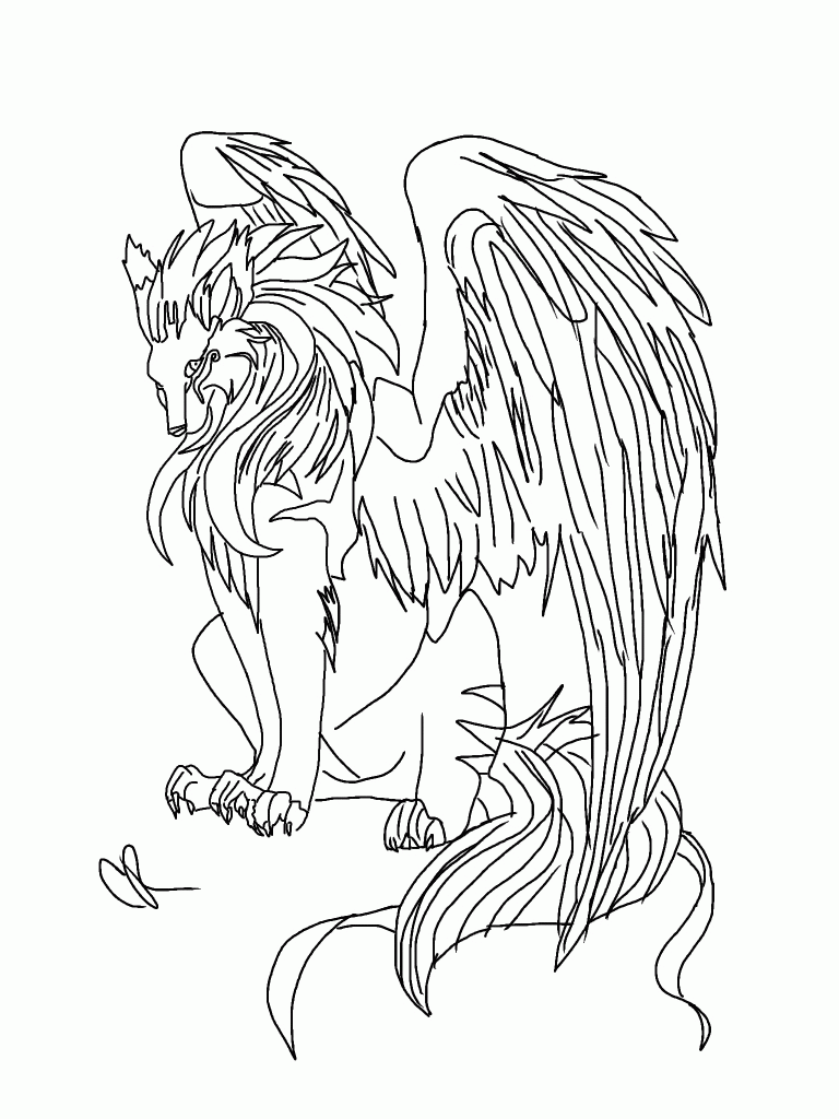 bat winged wolf lineart