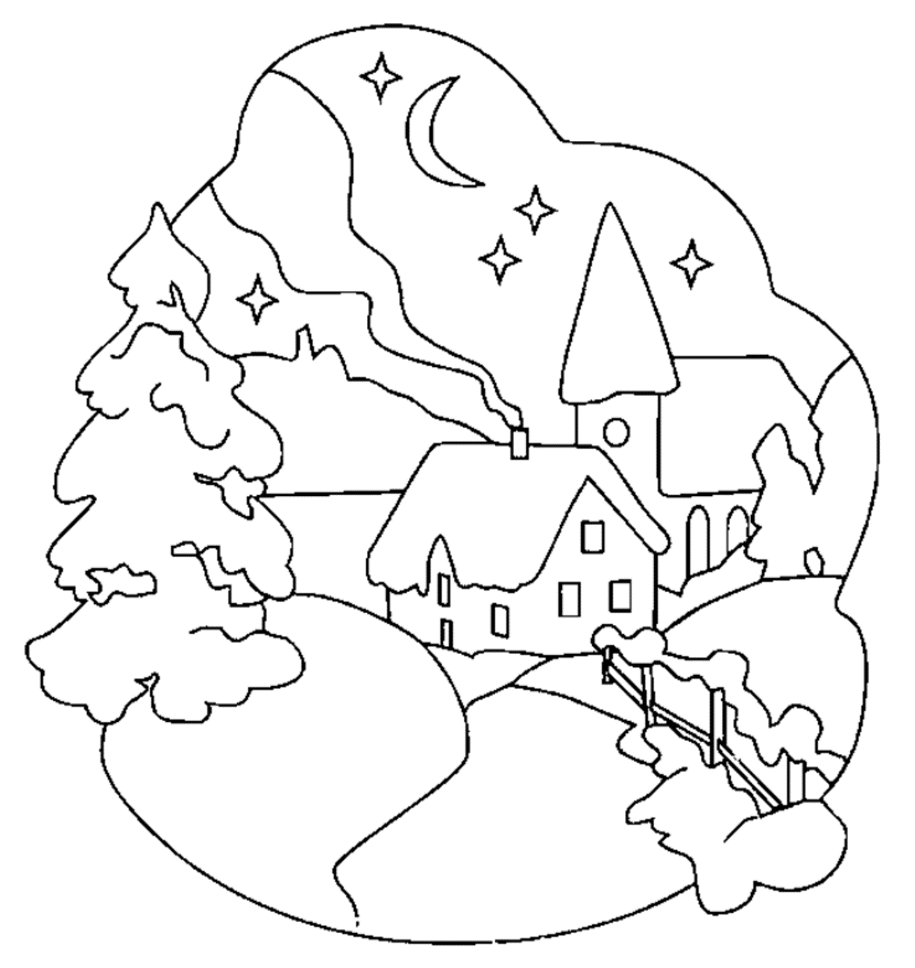 Scene Of Winter Coloring Pages Printable | Winter Coloring pages